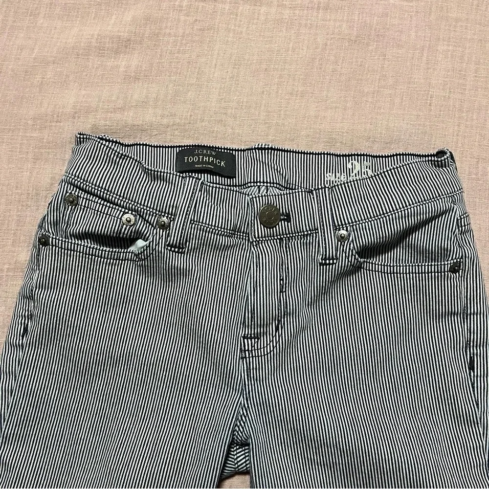 J.Crew Womens Toothpick blue white Railroad Stripe Skinny Jeans Size 25